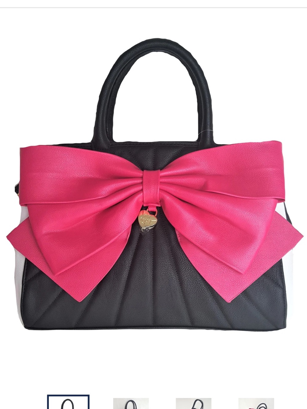 Betsey Johnson Black White Handbag Big Pink Bow‎ & Stripped Tablet Case Bag - Picture 3 of 16